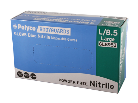 GLOVES NITRILE BODYGUARD POWDER FREE L (100)