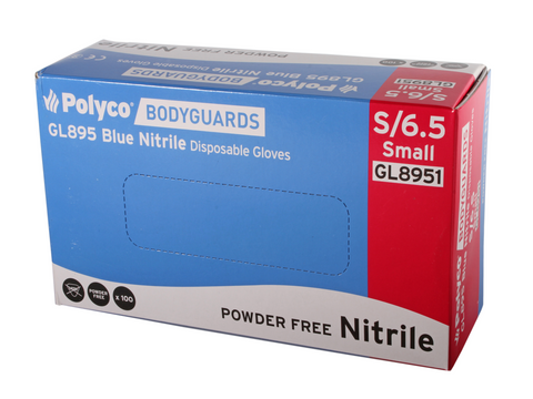 GLOVES NITRILE BODYGUARD POWDER FREE S (100)